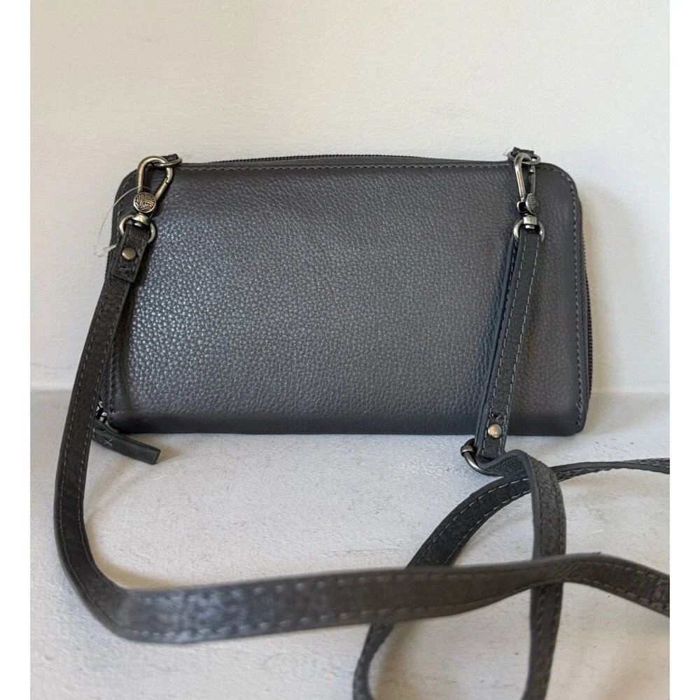 The Sak Iris Large Smartphone Crossbody Wristlet Gray Leather Studded